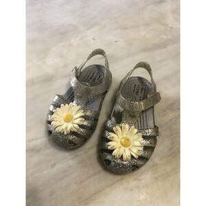 Crocs Baby Infant Girls Isabela Charm Sandal Sz 7 Silver Glitter Sunflower Shoe